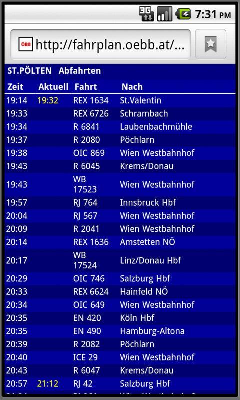 Austrian rail timetable live