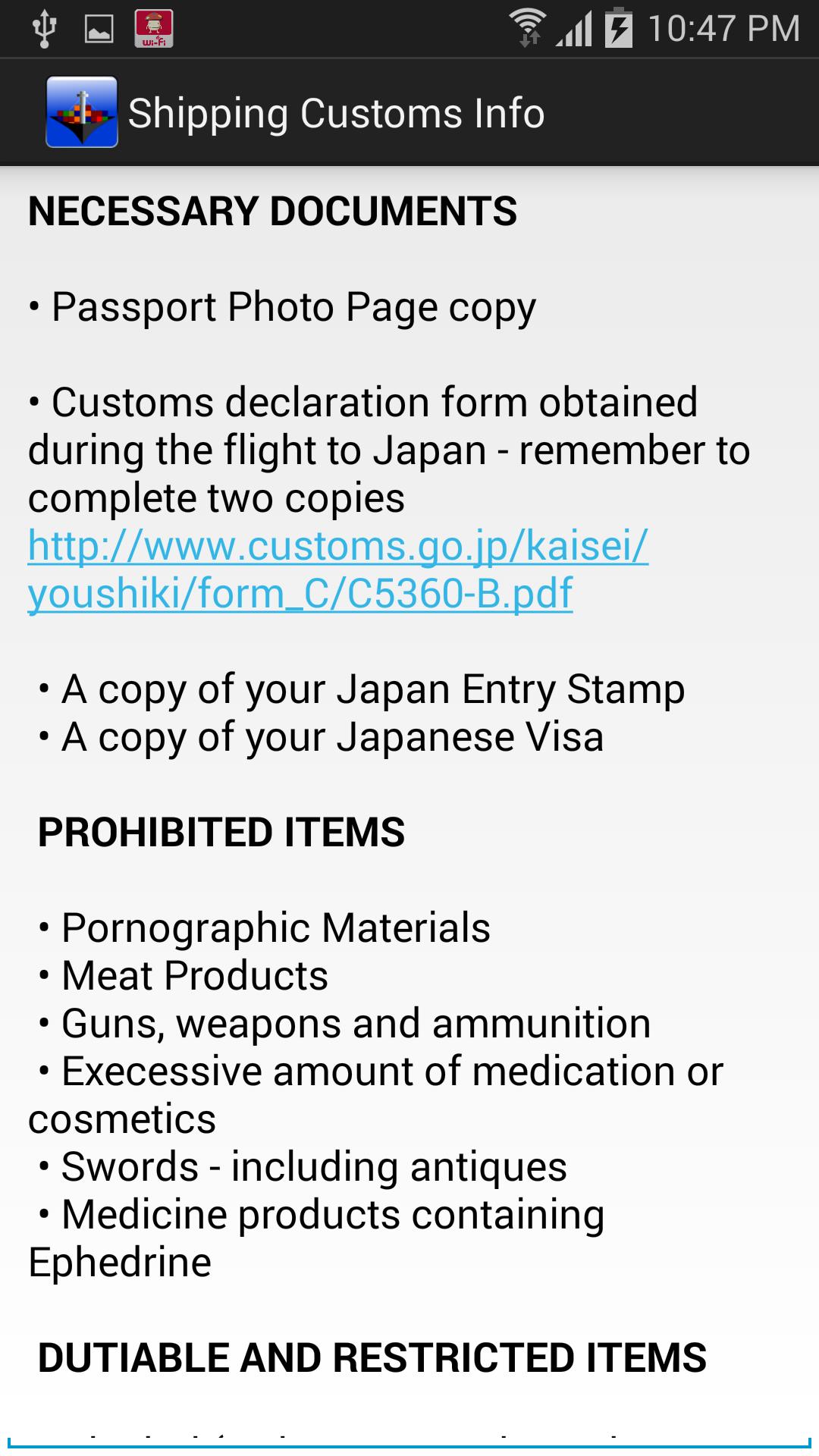 Shipping Customs info