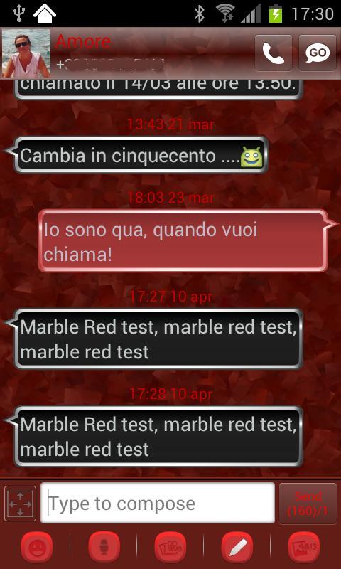 GO SMS Theme Marble RED