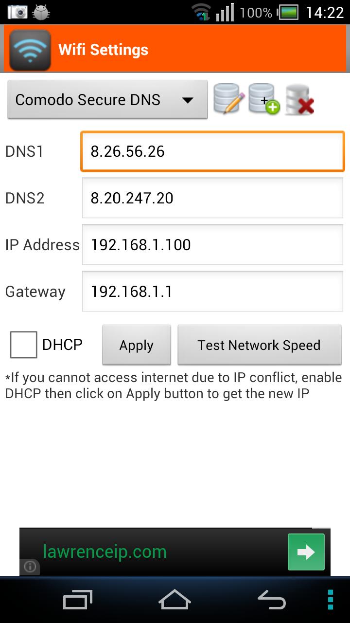 WiFi Settings (dns,ip,gateway)