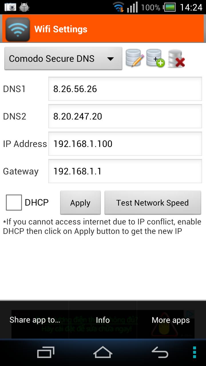 WiFi Settings (dns,ip,gateway)