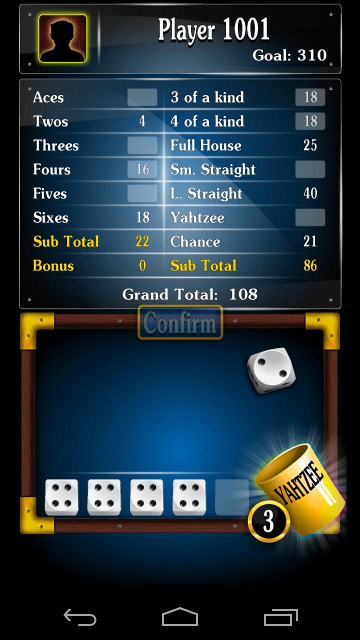 Yatzy Dice Game