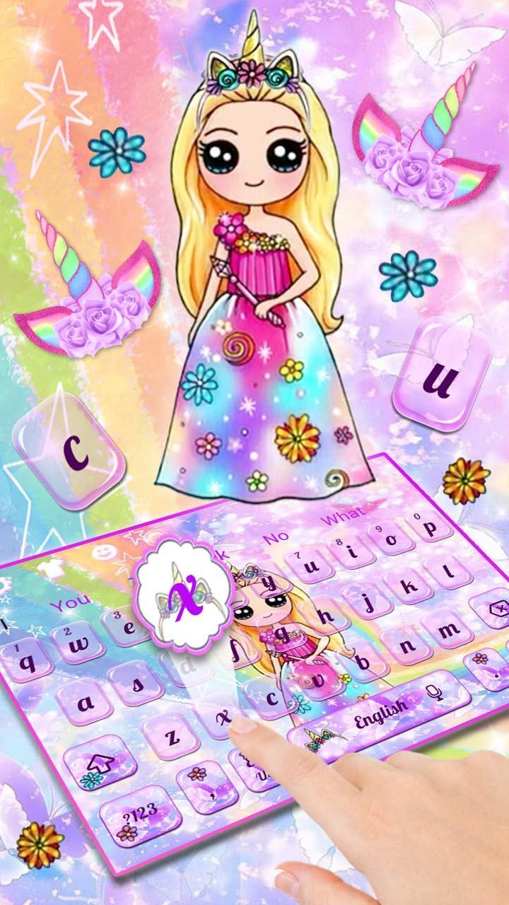 Cute Galaxy Unicorn Girl Keyboard Theme