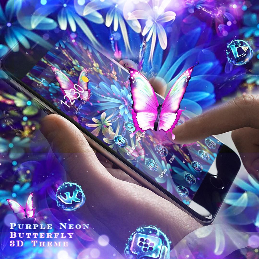 Purple Neon Butterfly 3D Theme