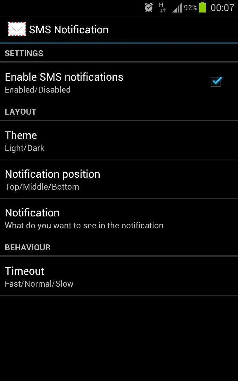 SMS Notification Popup